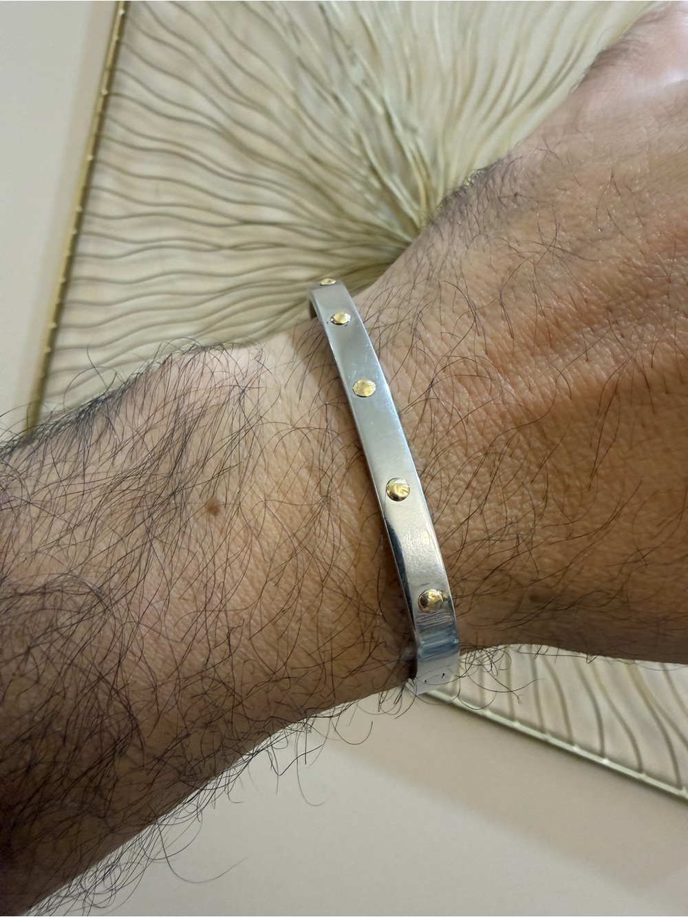 Vintage Milor Italy 18K Yellow Gold & Stainless Steel Hinged Bangle Bracelet 21g